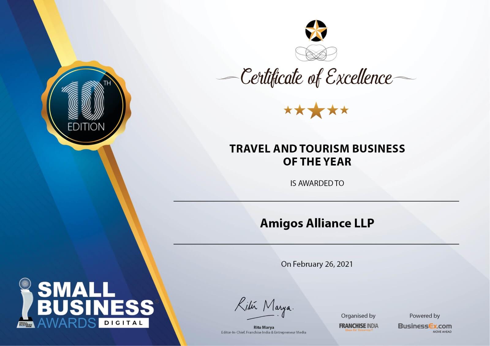 Amigos Alliance Certificate